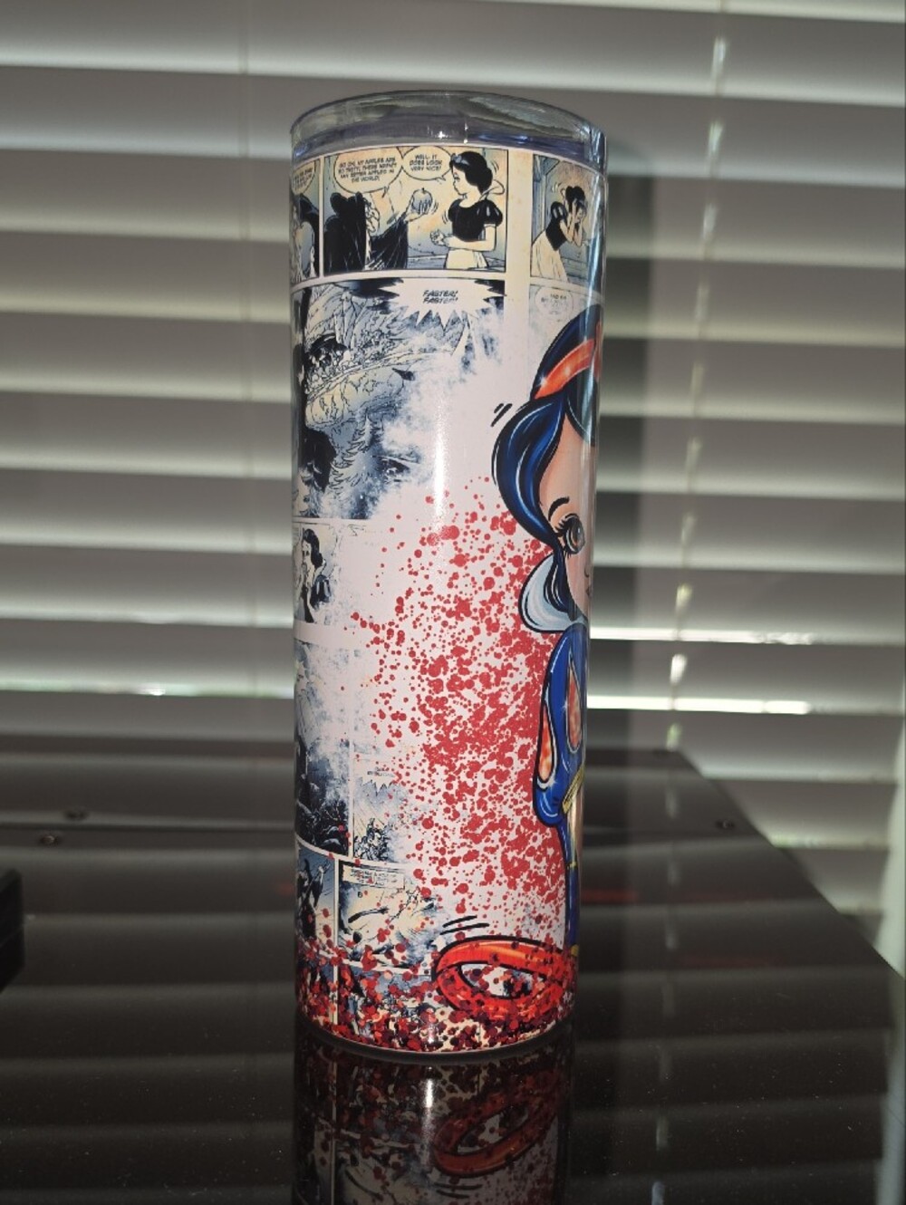 Snow White Character Tumbler with Red Glitter Stainless Steel W/ Lid - Picture 4 of 4